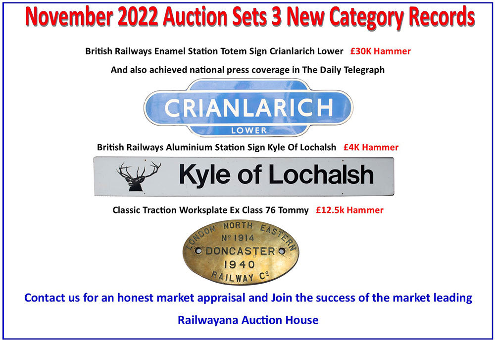 Railwayana Auctions Records 3 New Category Records Set - November 2022